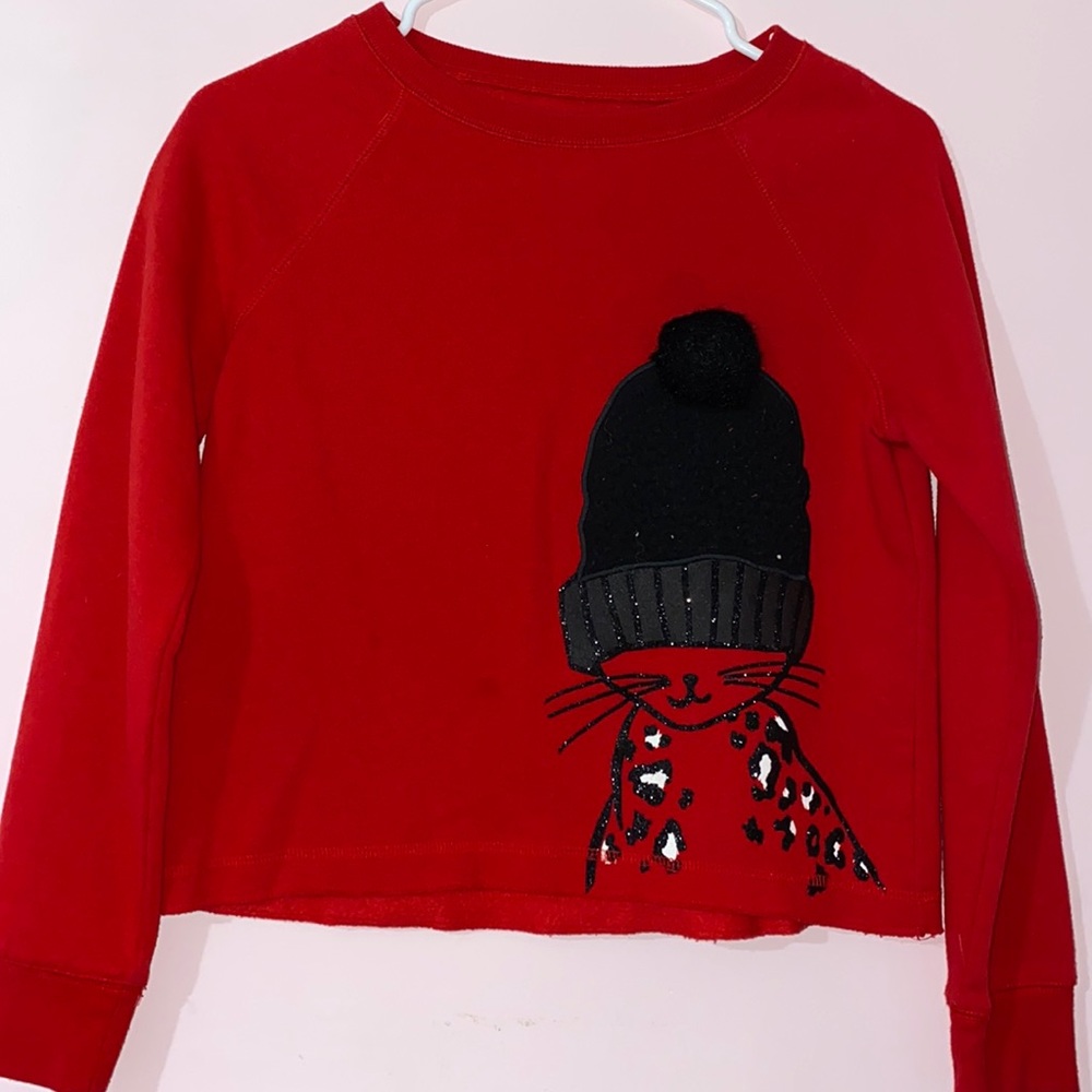 Justice red sweater with cat